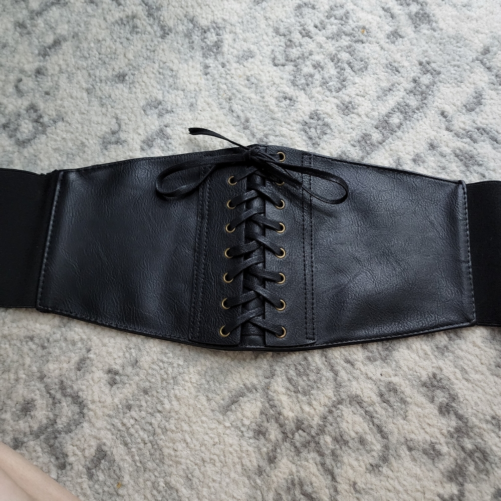 Black faux leather corset belt